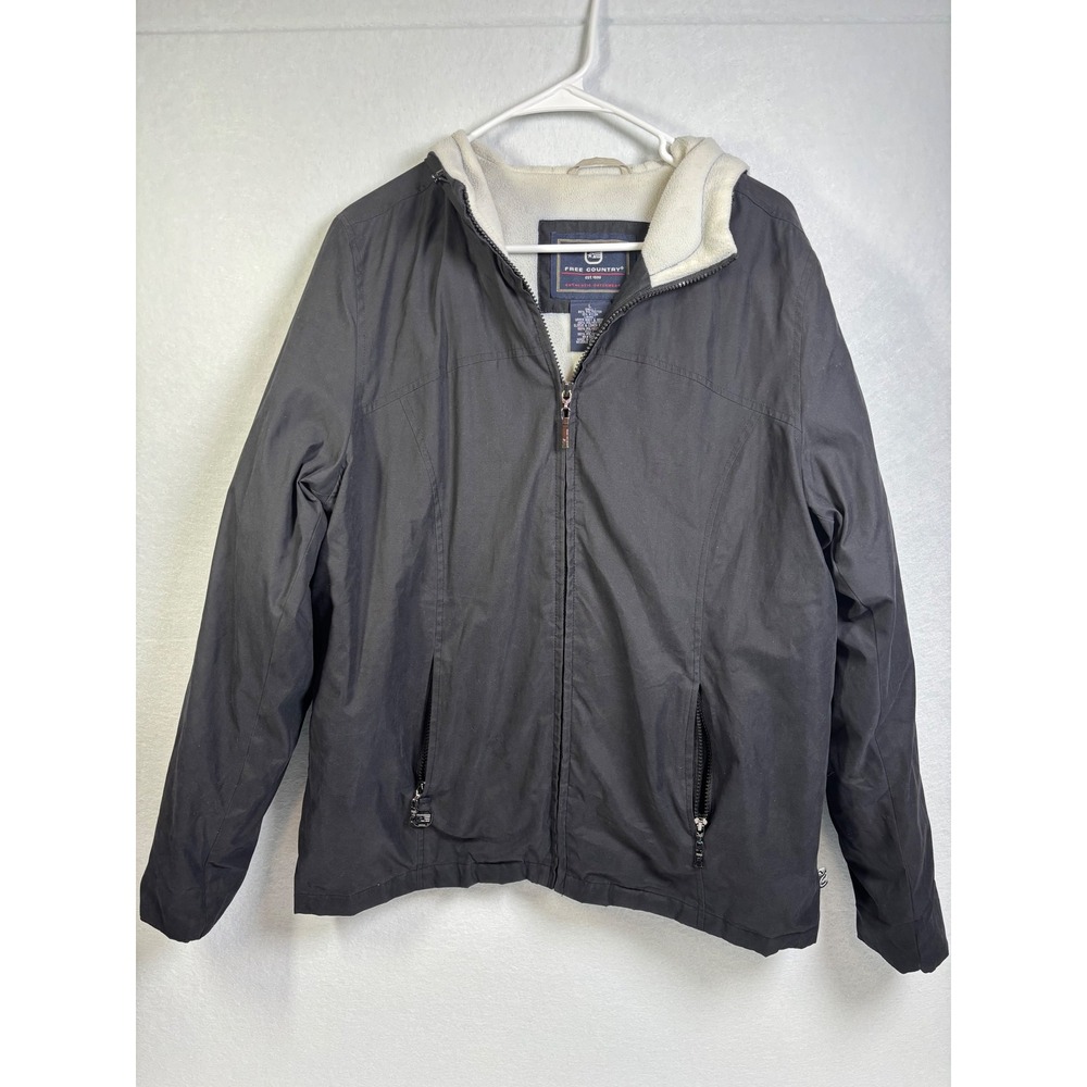 Free Country Women's L Black Hooded Jacket Fleece Lined Full Zip Outdoor Coat